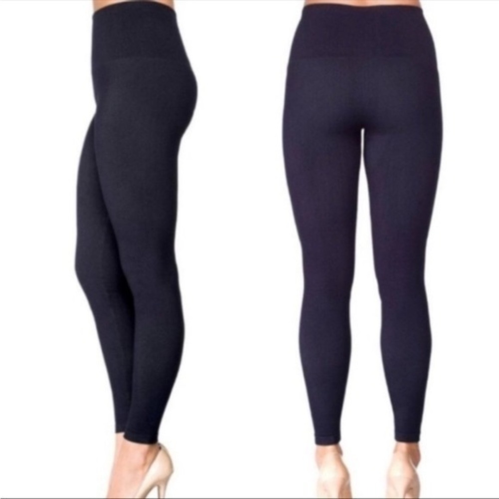 SPANX ASSETS RED HOT LABEL BLACK SLENDERIZING SHIMMER BOTTOM LEGGINGS L